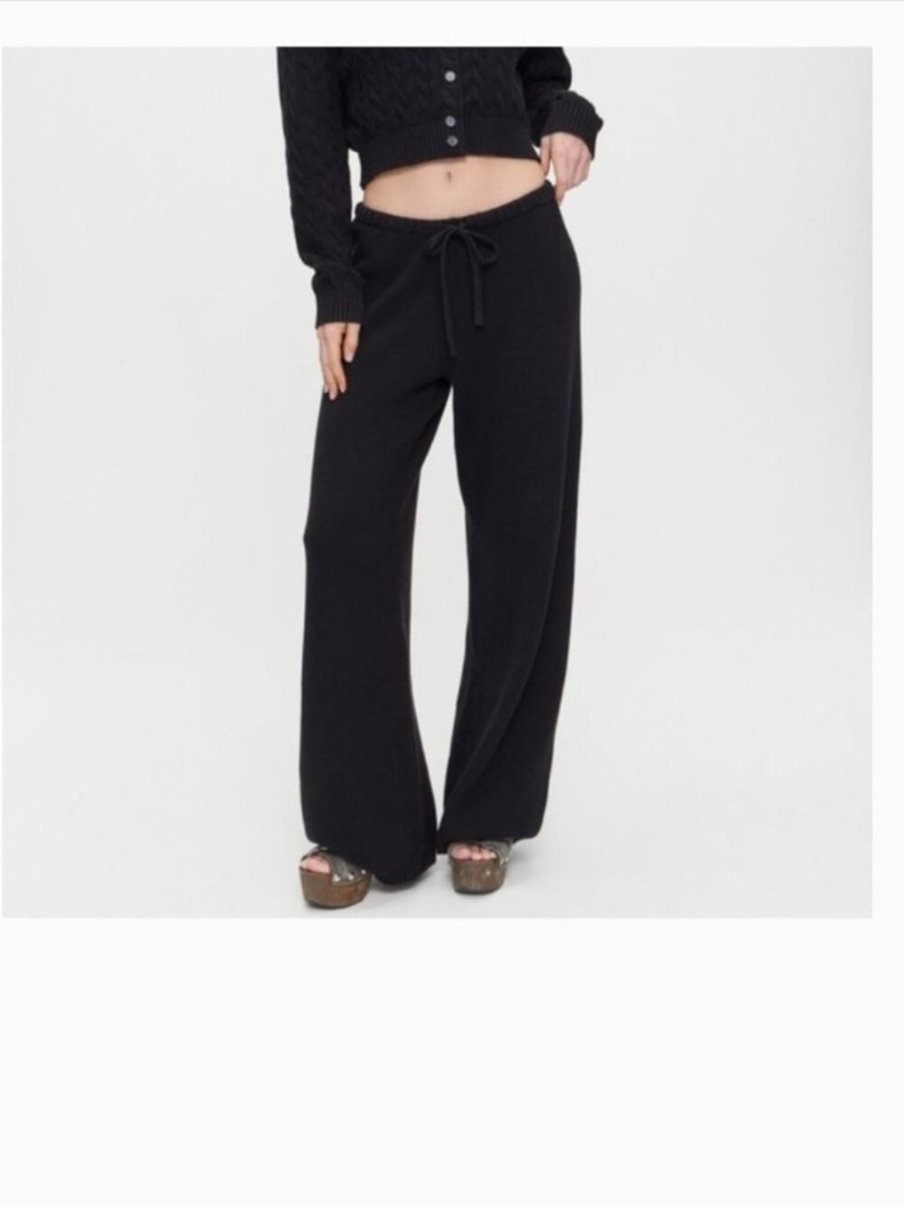 Frankies Bikinis Wesley Knit Wide Leg Drawstring Pants Black Sz M